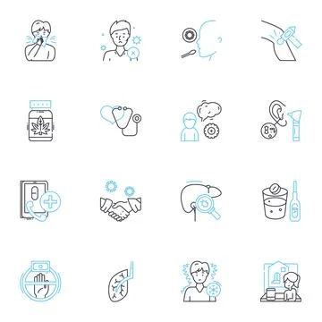 Pathogen treatment linear icons set. Antimicrobial, Sterilization, Disinfection Stock Illustration