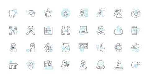 Pathogen treatment linear icons set. Antimicrobial, Sterilization, Disinfection Stock Illustration