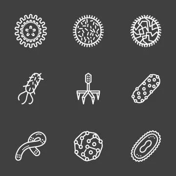 Pathogen white simple line vector icons Stock Illustration
