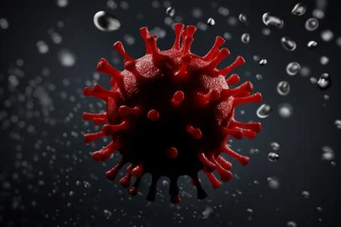 Pathogenic virus causing infection. Water droplets around. 3D rendered illust Stock Photos