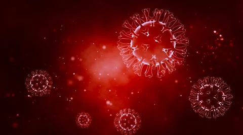 Pathogenic viruses on a bright shiny red background. Viral disease outbreak. Stock Illustration