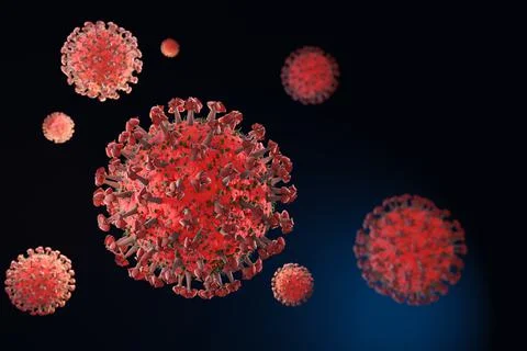 Pathogenic viruses close-up under a microscope. 3d rendering. Stock Illustration