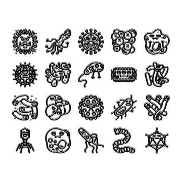Pathogens and disease causing agent icons Stock Illustration