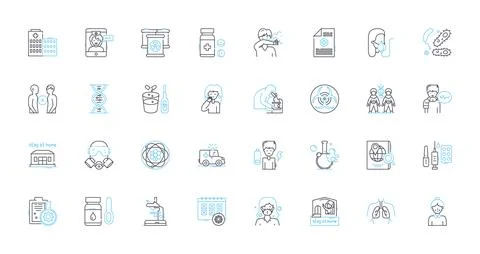 Pathogens linear icons set. Bacteria, Virus, Fungi, Parasites, Epidemiology Stock Illustration