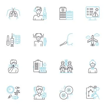 Pathogens linear icons set. Bacteria, Virus, Fungi, Parasites, Epidemiology Illustrazione stock
