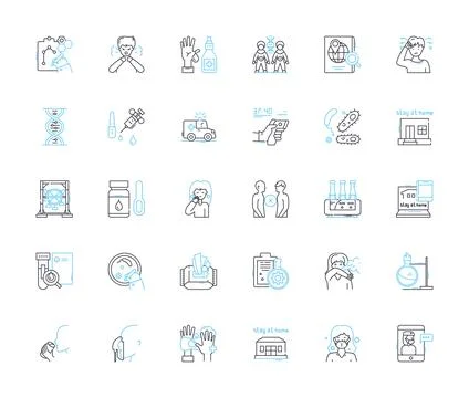 Pathogens linear icons set. Bacteria, Virus, Fungi, Parasites, Epidemiology Illustrazione stock