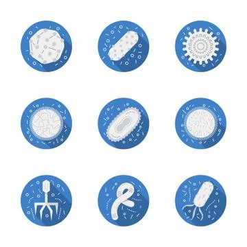 Pathogens round blue vector icons collection Stock Illustration