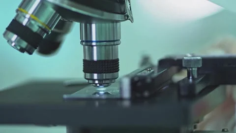 A pathologist examines a human tissue sample under a sophisticated microscope Stock Footage 336582781