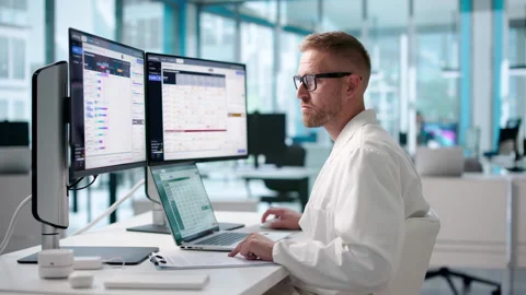 Pathologist Studies Test Results On Laptop Stock Footage 347894922