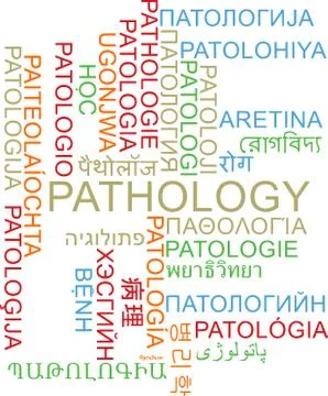 Pathology multilanguage wordcloud background concept Stock Illustration