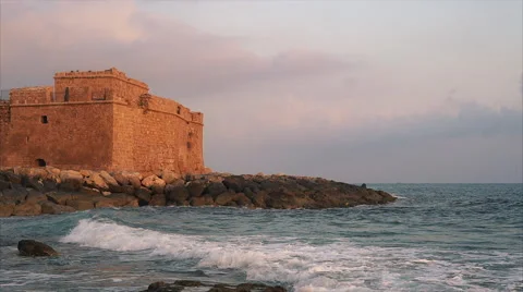 The Pathos Castle on Mediterranean seashore in Cyprus island. Stock Footage 68015771