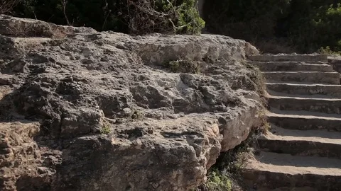 Paths and stairs along the slopes of the rocks along the beach. Spanish beaches Stock Footage 75575273