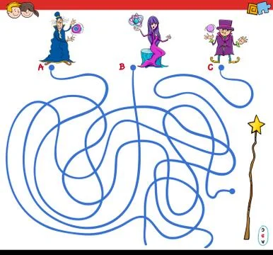 Paths maze game with wizards and magic wand イラスト素材