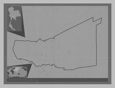 Pathum Thani, Thailand. Grayscale elevation map with lakes and rivers Stock Illustration