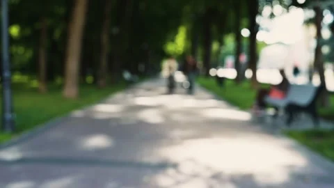 A pathway is filled with people engaging in various activities in a park setting Stockbeeldmateriaal 344527859
