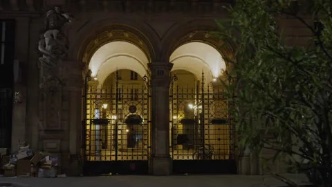 Pathway gate at night vintage building Paris, France, Europe Stock Footage 332209404