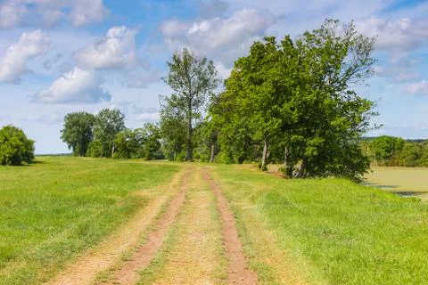 Pathway next to river Bosut Stock Photos