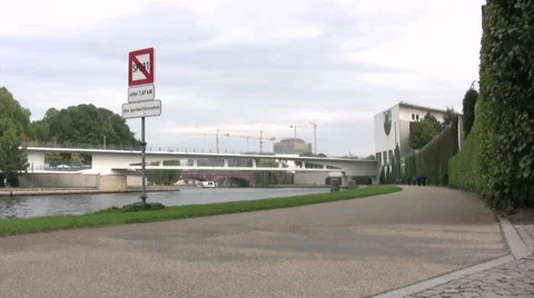 Pathway next to river Spree in Central Berlin Stock Footage 44347107