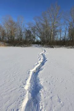 Pathway over winter field Stock Photos
