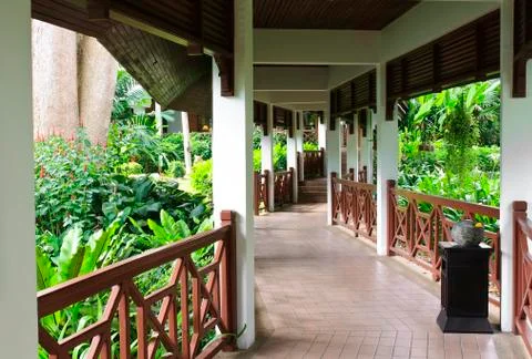 Pathway with plentifully garden Stock Photos