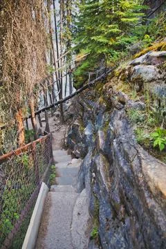 The pathway section of Athabasca Falls.   Jasper AB Canada Stock Photos
