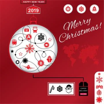Pathway in the shape of christmas ball on red background. Red black grey chri Stock Illustration