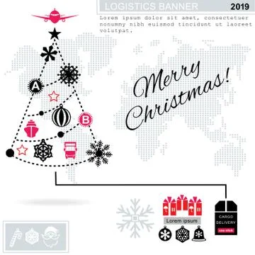 Pathway in the shape of christmas tree on white background. Red black grey ch Stock Illustration