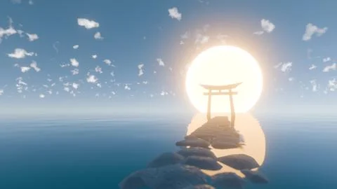 Pathway to Tranquility: Modern 3D Representation of a Traditional Torii Gate  Stock Illustration