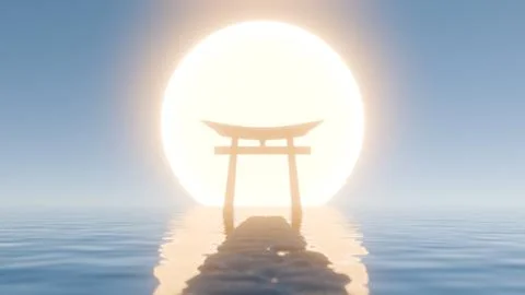 Pathway to Tranquility: Modern 3D Representation of a Traditional Torii Gate  Stock Illustration
