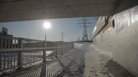 Pathway under Bridge in Winter Video stock 114020894