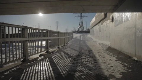 Pathway under Bridge in Winter Stock-Footage 114021408