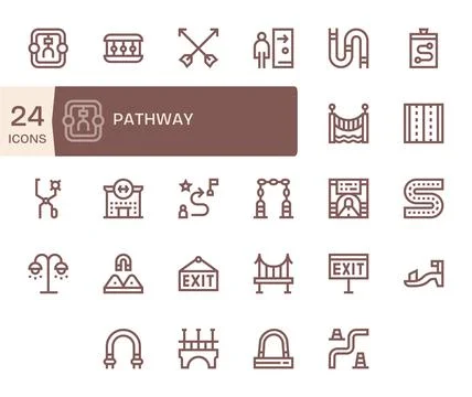 Pathway Vector Graphics featuring 24 Bold Line Pixel Optimized 128x128 Design Stock Illustration