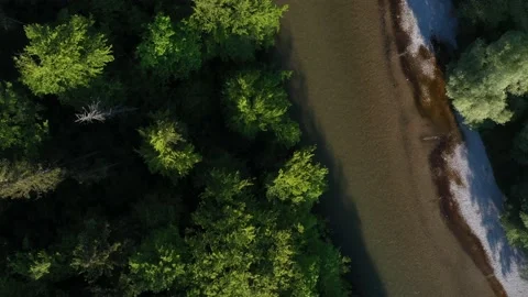 Pathways on the Isar river in Munich seen from above aerial drone video Stock Footage 132022678
