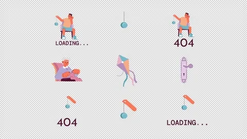 Patience and leisure in loading and 404 error cartoon animation pack Stock Footage 344956618