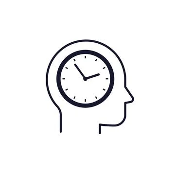Patience icon with clock and head on white Stock Illustration
