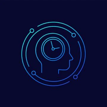 Patience icon with clock and a head, linear design Stock Illustration