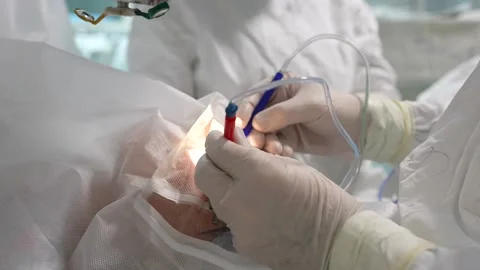 A patient and team of surgeons in the operating room during ophthalmic surgery Stock Footage 234583140