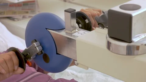 The patient develops hands on the simulator. He is recovering from a stroke. Stock Footage 95231545
