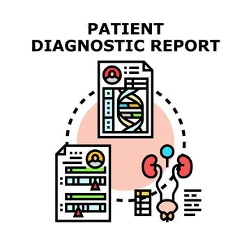 Patient diagnostic report compiling medical and genetic health data Stock Illustration