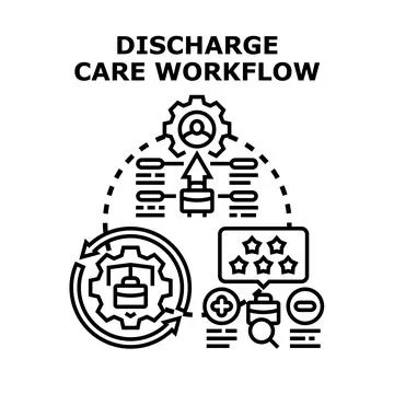 Patient discharge care workflow process planning Stock Illustration