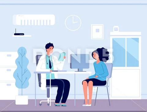 Patient in doctor office. Physician medical consulting. Diagnosis treatment Stock Illustration