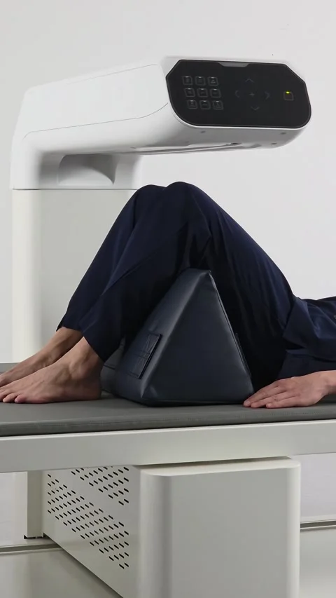 Patient doing a spinal DEXA scan in a modern medical clinic. Stock Footage 312331321