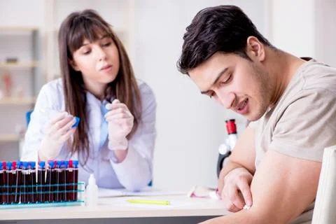 Patient during blood test sampling procedure taken for analysis Foto stock