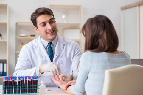 Patient during blood test sampling procedure taken for analysis Foto stock