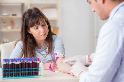 Patient during blood test sampling procedure taken for analysis Foto stock