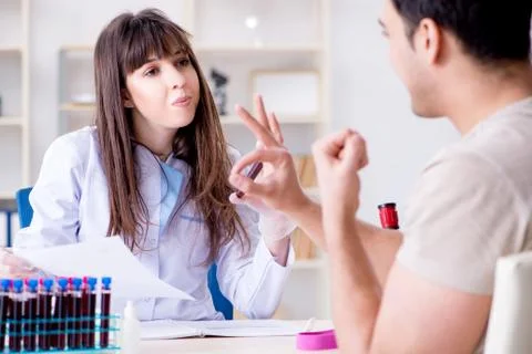 Patient during blood test sampling procedure taken for analysis Foto stock