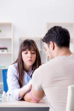 Patient during blood test sampling procedure taken for analysis Foto stock