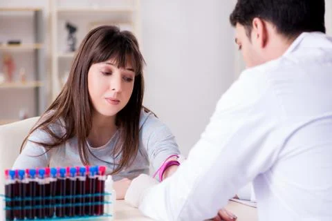 Patient during blood test sampling procedure taken for analysis Foto stock
