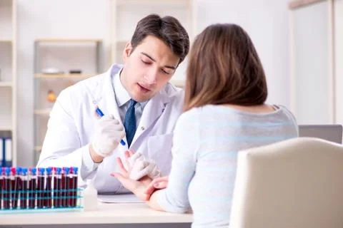 Patient during blood test sampling procedure taken for analysis Foto stock