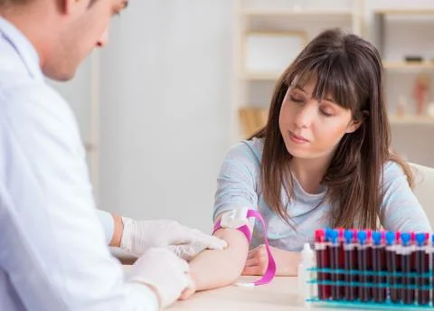Patient during blood test sampling procedure taken for analysis Foto stock